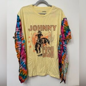Upcycled Johnny Cash Graphic T-Shirt with Tie-Dye Sleeves